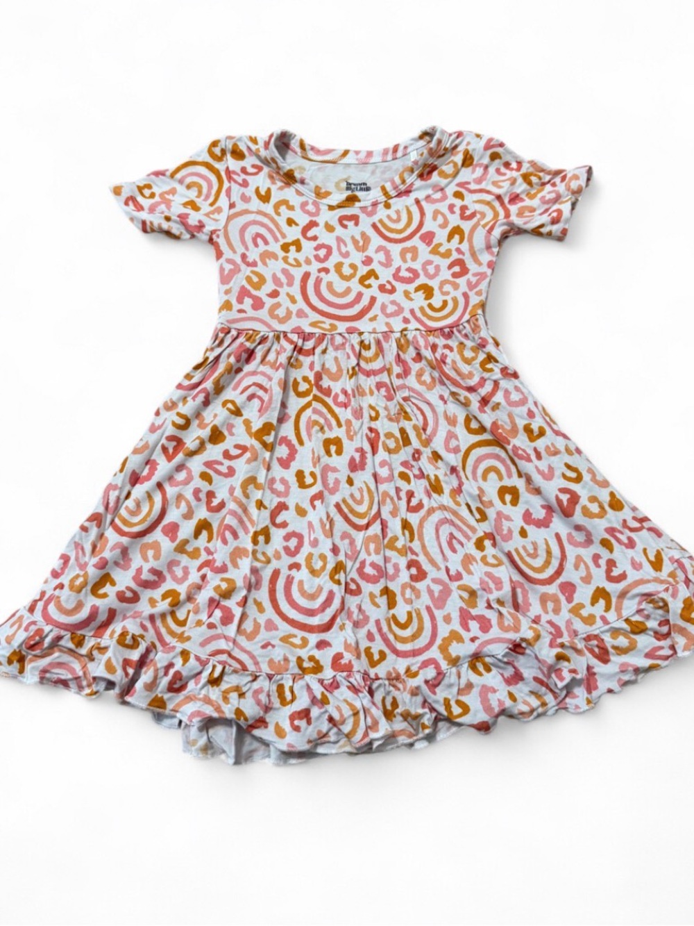 Girls Pink & Mustard Rainbow Print Twirl Dress